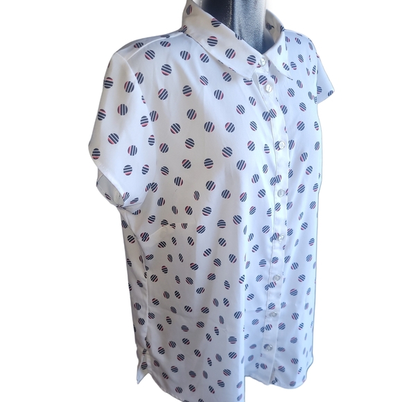 Claire France White Circle Patterned Short Sleeve Blouse 18 - Picture 2 of 6